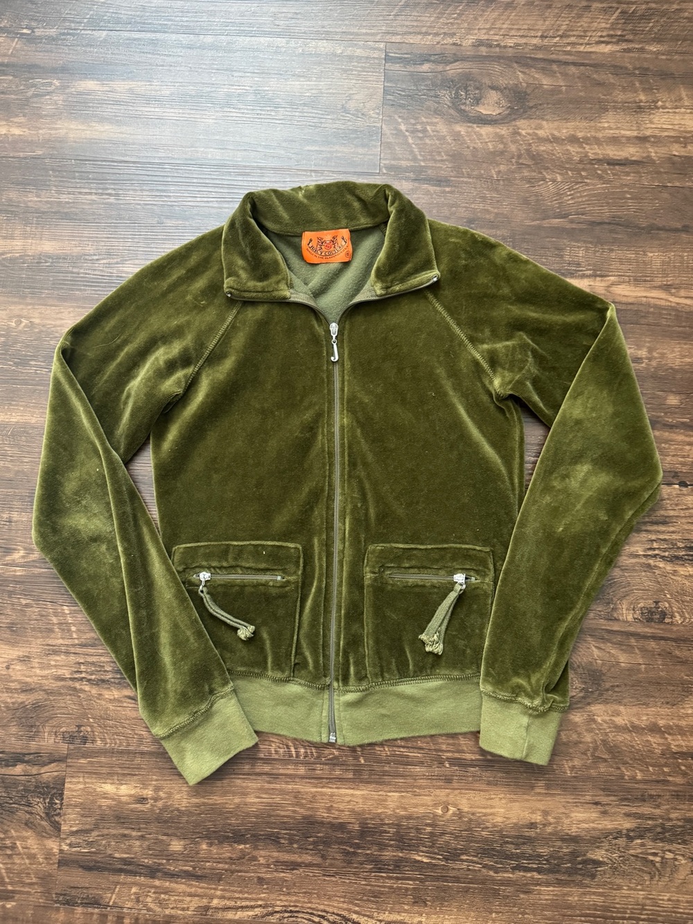 Juicy Couture Vintage Y2K Olive Green Velour Zip Track Jacket